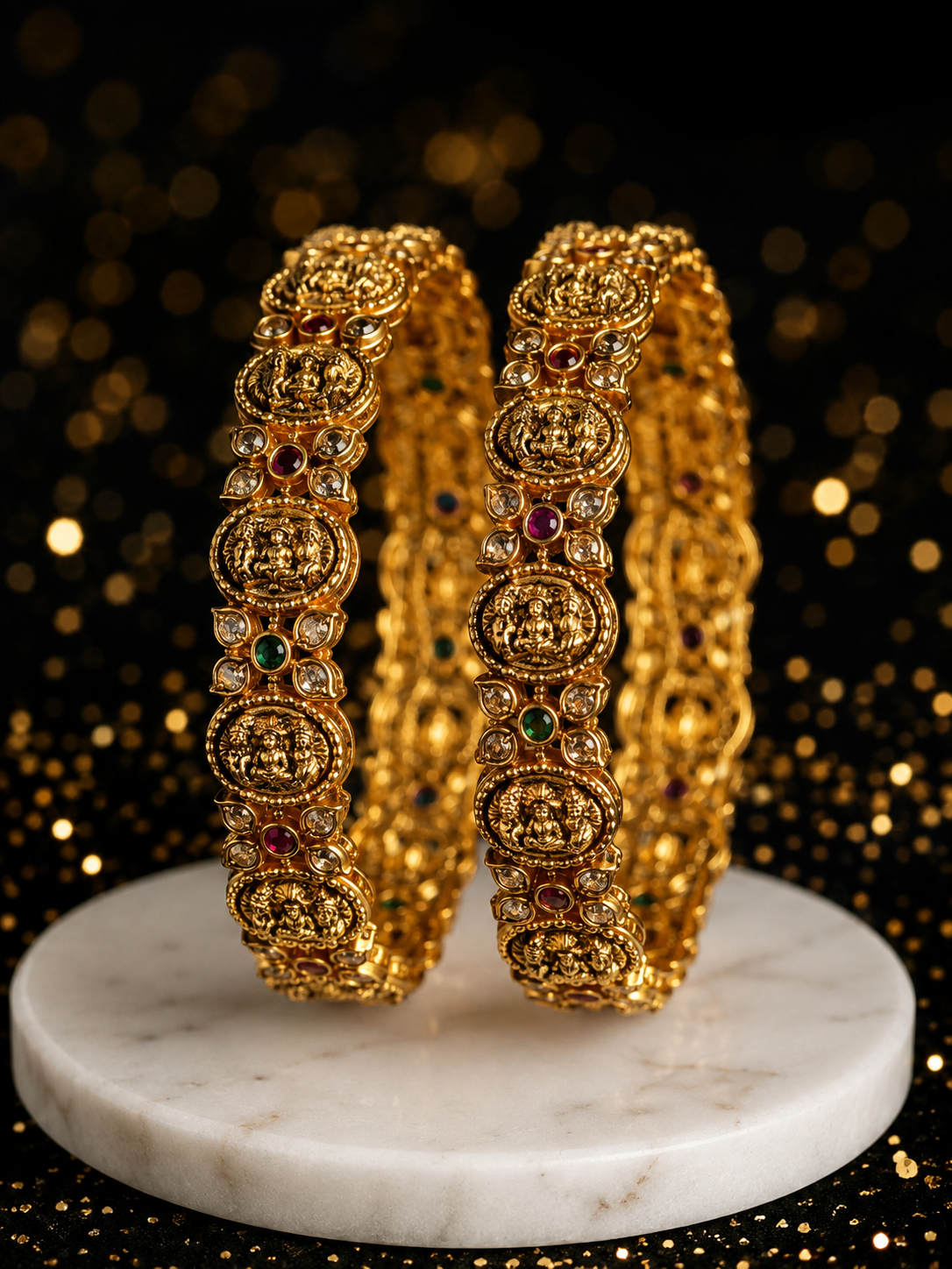 Antique — Oxidised temple carvings with ruby stones